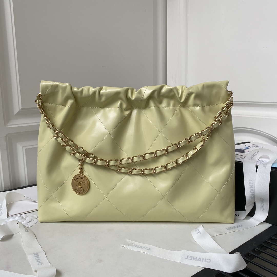 Chanel 22 Bag AS4486 Handbag Shiny Calfskin Yellow With Gold - Default Title - View 2
