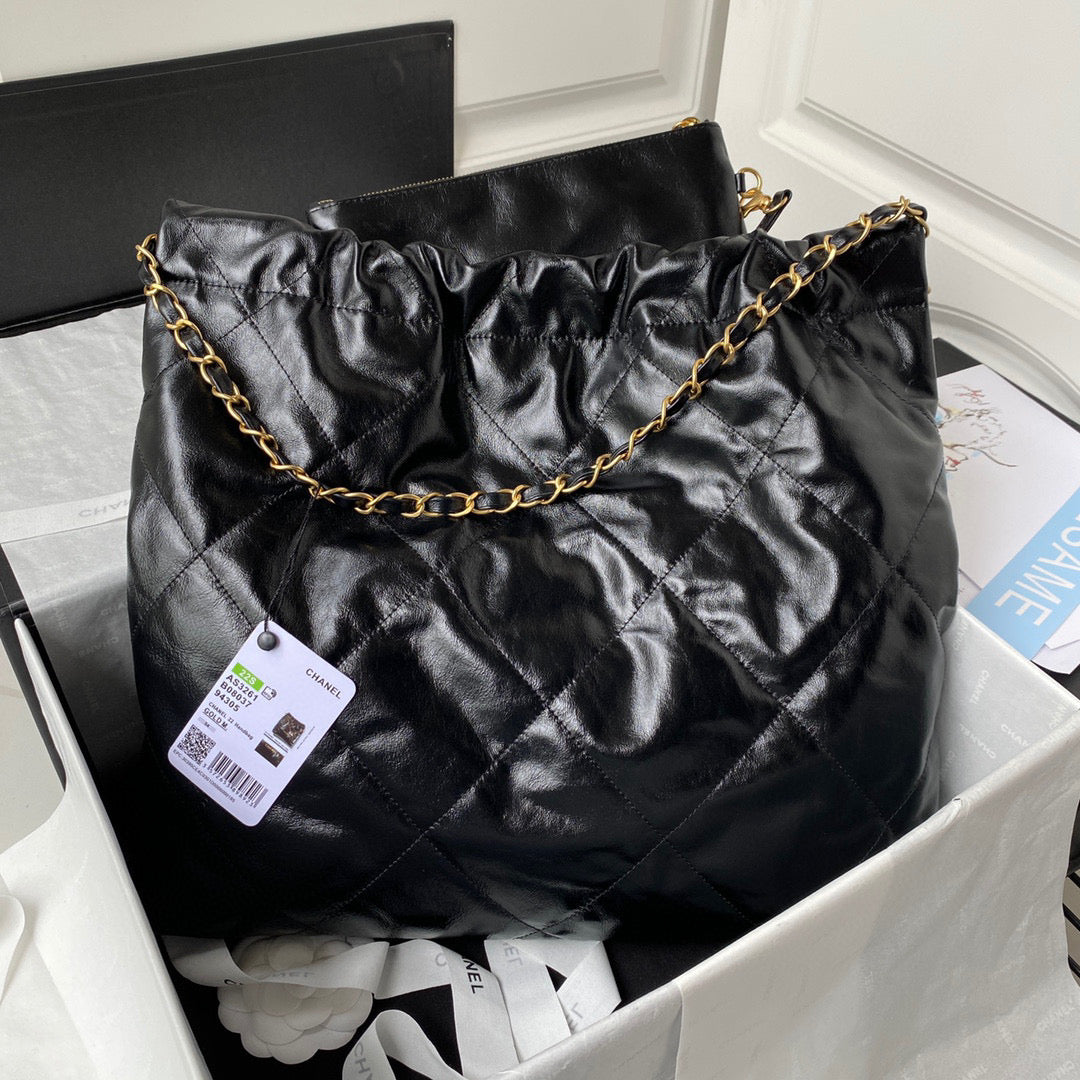 Chanel 22 Handbag AS3261 Shiny Calfskin Gold-Tone Metal Black Logo Gold - Default Title - View 2
