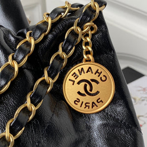 Chanel 22 Handbag AS3261 Shiny Calfskin Gold-Tone Metal Black Logo Gold - Default Title - View 3