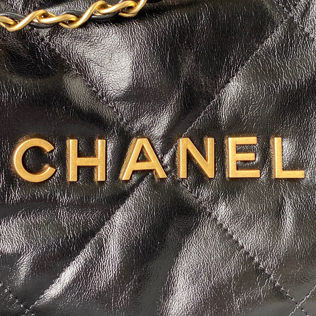 Chanel 22 Handbag AS3261 Shiny Calfskin Gold-Tone Metal Black Logo Gold - Default Title - View 4