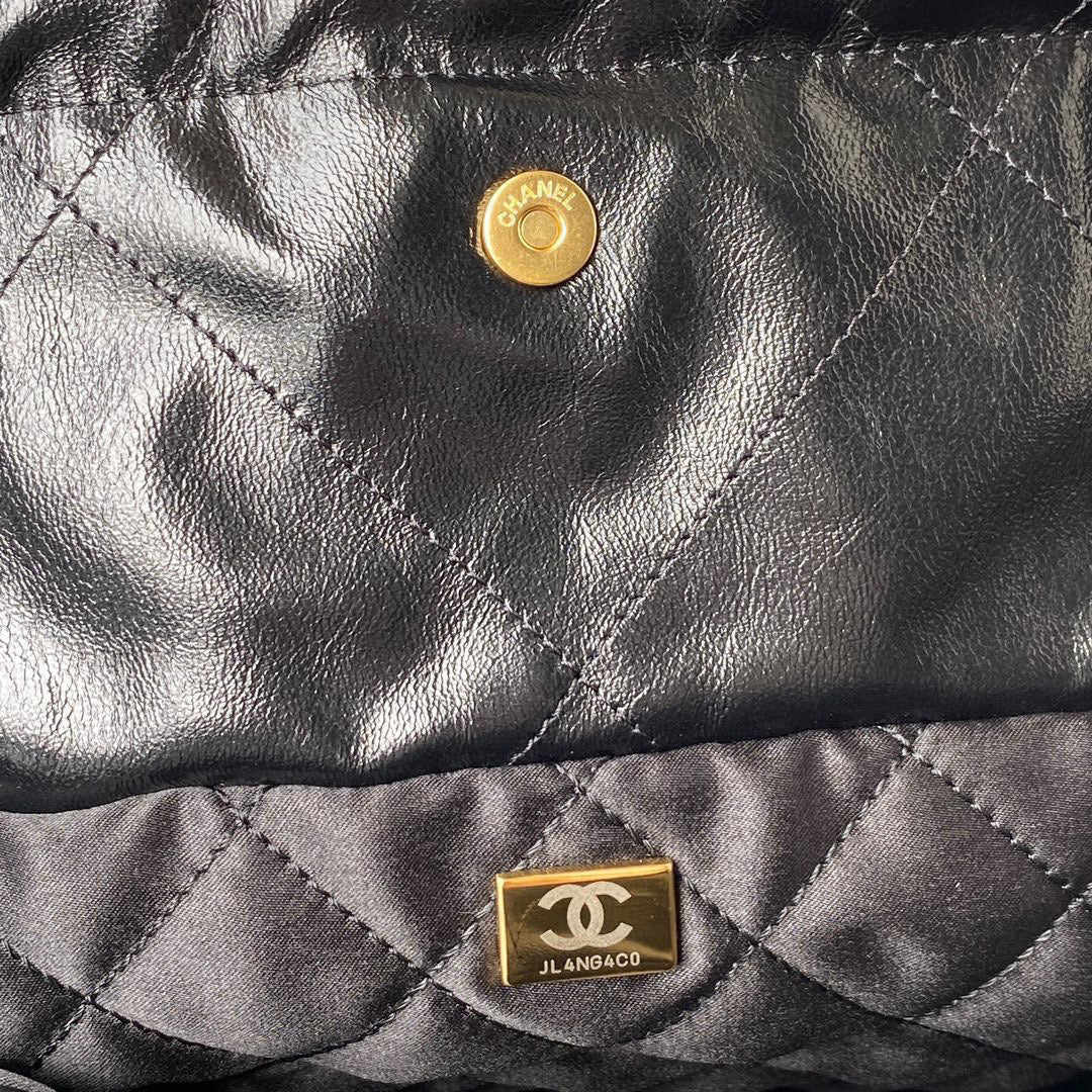 Chanel 22 Handbag AS3261 Shiny Calfskin Gold-Tone Metal Black Logo Gold - Default Title - View 7