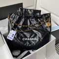 Chanel 22 Handbag AS3261 Shiny Calfskin Gold-Tone Metal Black Logo White