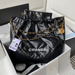 Chanel 22 Handbag AS3261 Shiny Calfskin Gold-Tone Metal Black Logo White - Default Title - View 1