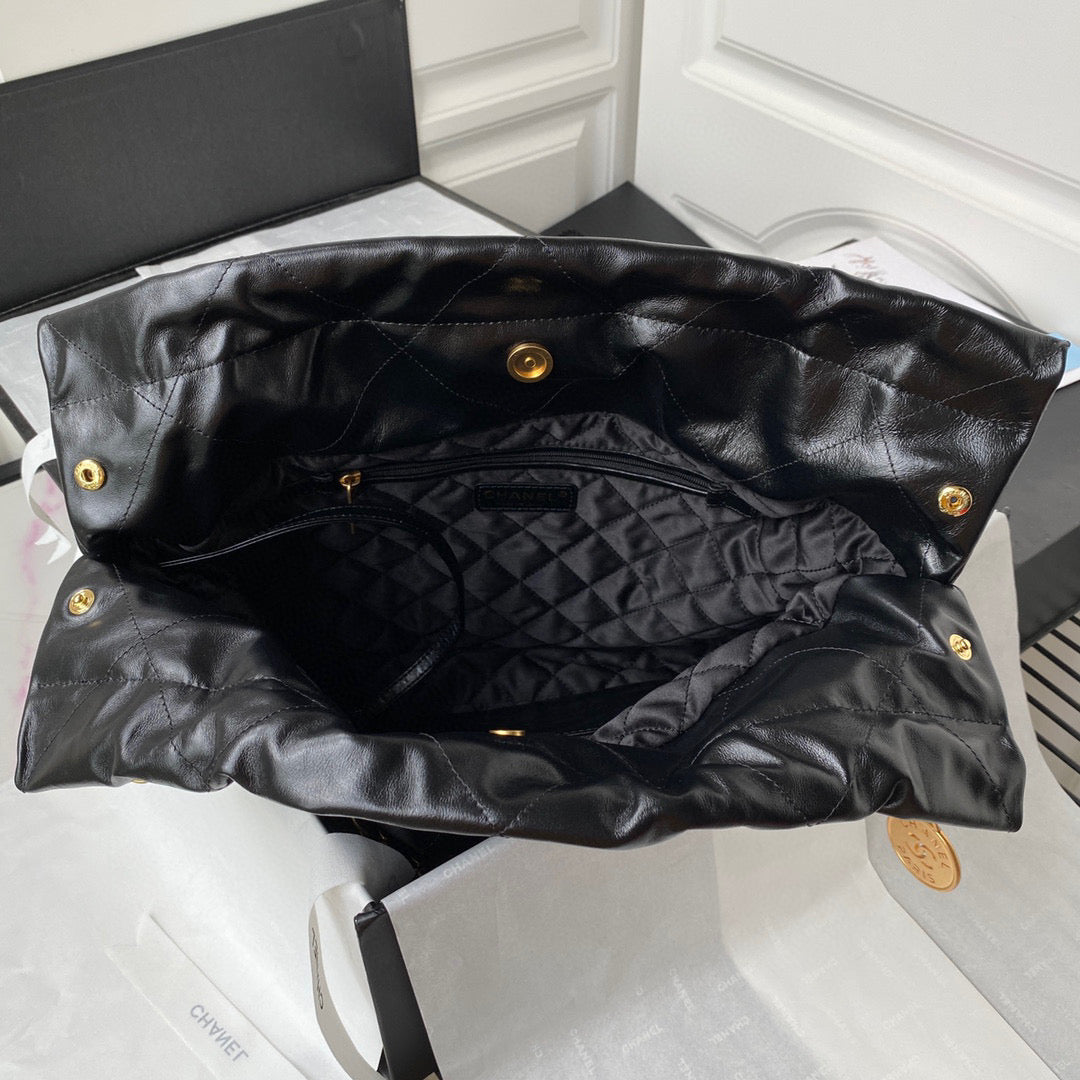 Chanel 22 Handbag AS3261 Shiny Calfskin Gold-Tone Metal Black Logo White - Default Title - View 6