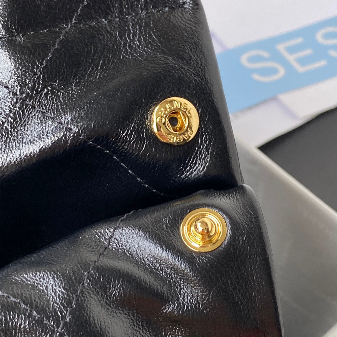 Chanel 22 Handbag AS3261 Shiny Calfskin Gold-Tone Metal Black Logo White - Default Title - View 7