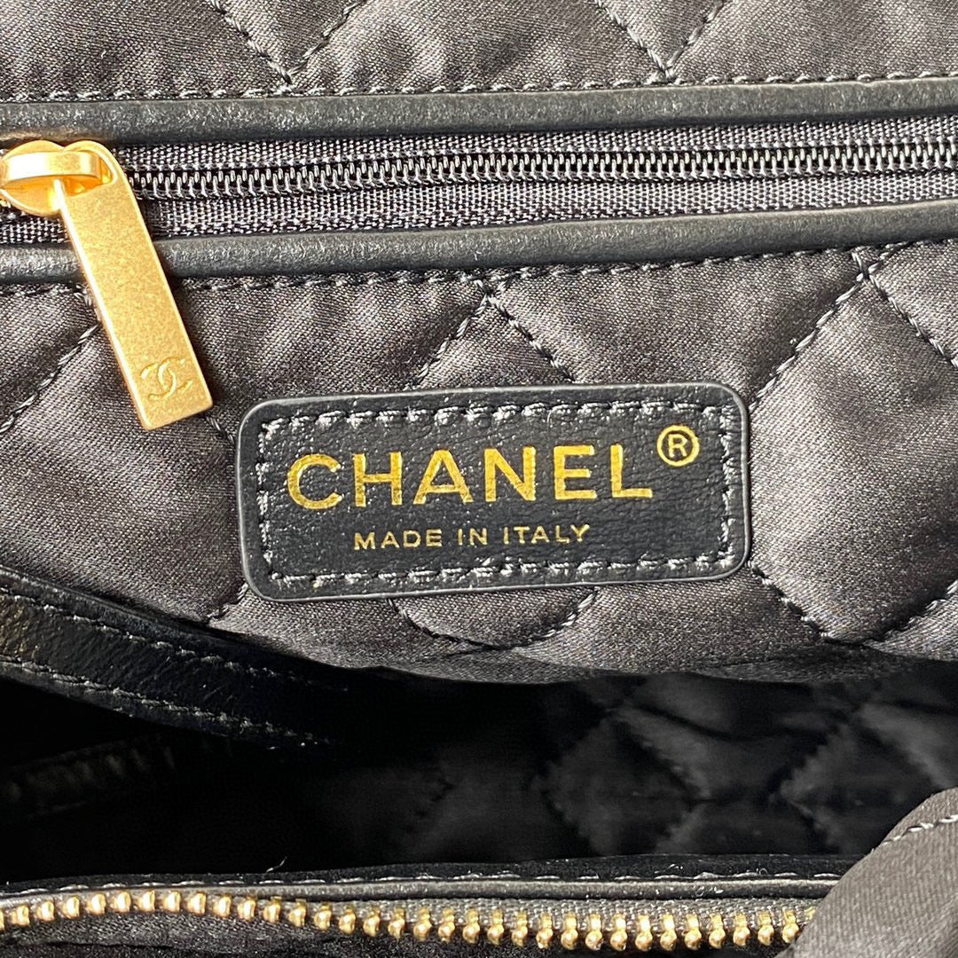 Chanel 22 Handbag AS3261 Shiny Calfskin Gold-Tone Metal Black Logo White - Default Title - View 9