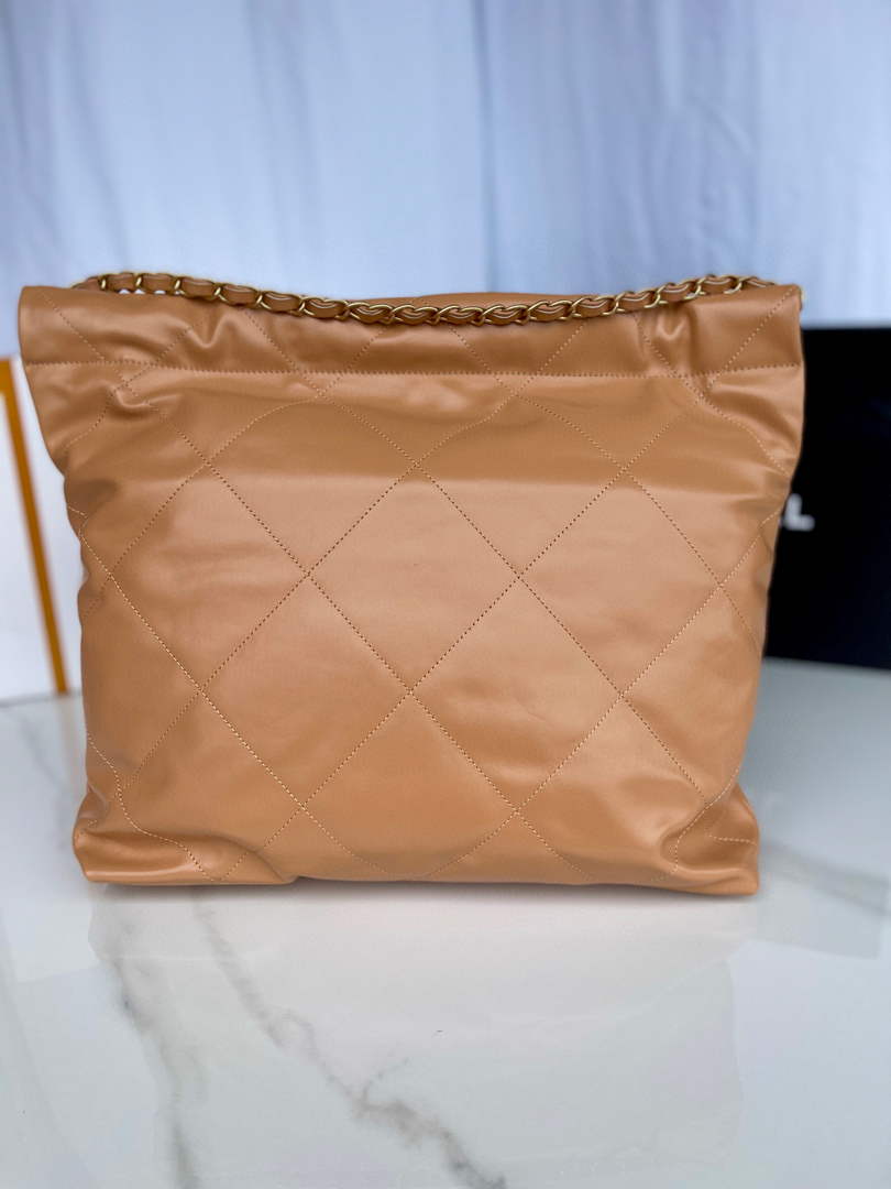 Chanel 22 Handbag AS3261 Shiny Calfskin Gold-Tone Metal Camel - Default Title - View 2