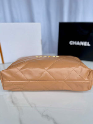 Chanel 22 Handbag AS3261 Shiny Calfskin Gold-Tone Metal Camel - Default Title - View 4
