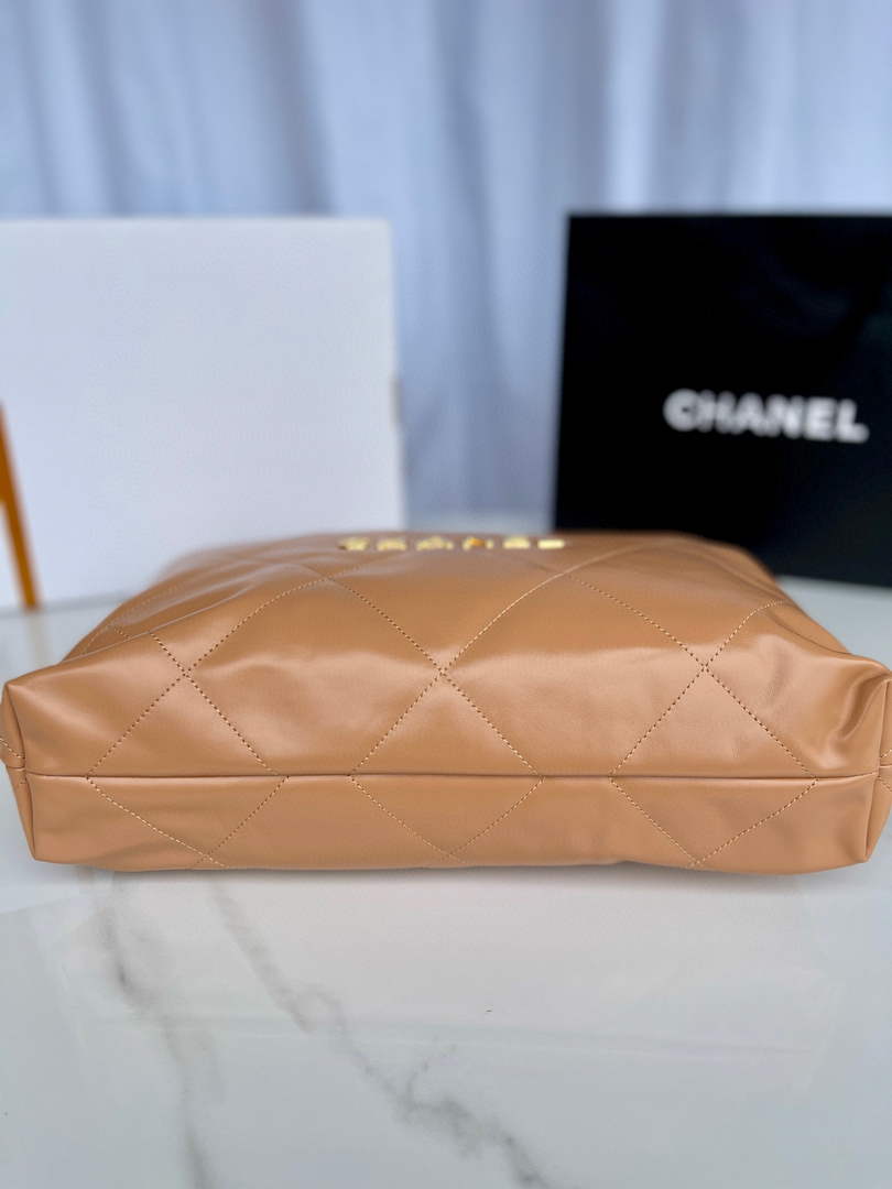 Chanel 22 Handbag AS3261 Shiny Calfskin Gold-Tone Metal Camel - Default Title - View 4