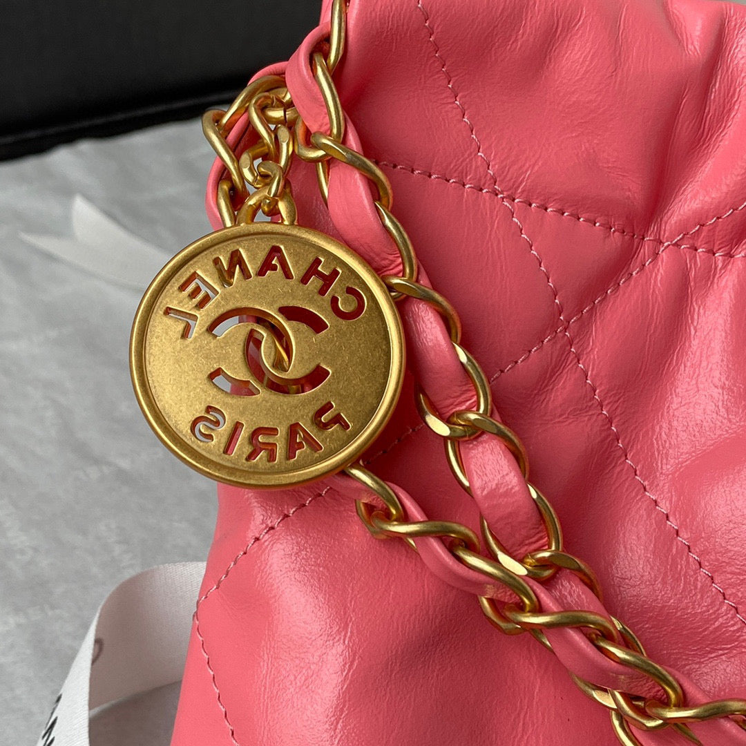 Chanel 22 Handbag AS3261 Shiny Calfskin Gold-Tone Metal Coral Pink - Default Title - View 3