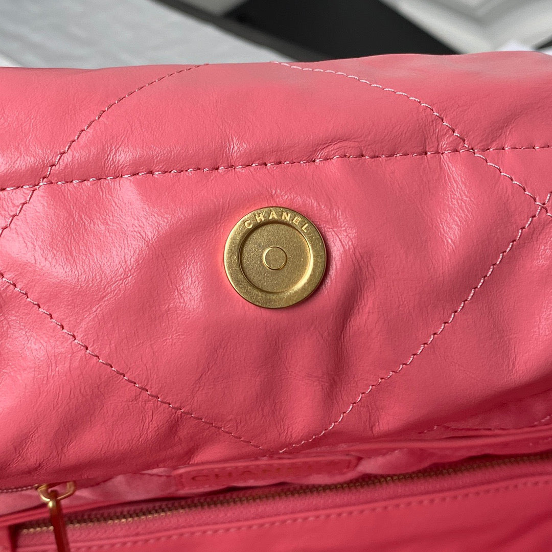 Chanel 22 Handbag AS3261 Shiny Calfskin Gold-Tone Metal Coral Pink - Default Title - View 7