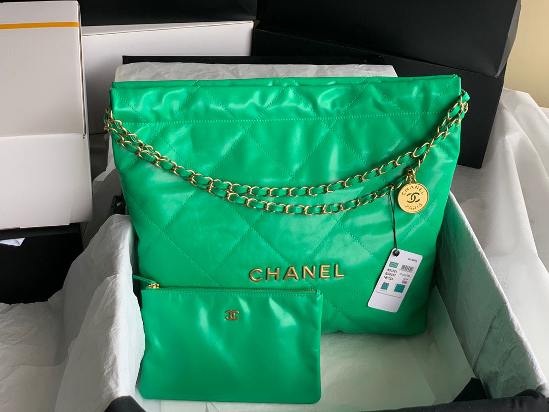Chanel 22 Handbag AS3261 Shiny Calfskin Gold-Tone Metal Green - Default Title - View 1