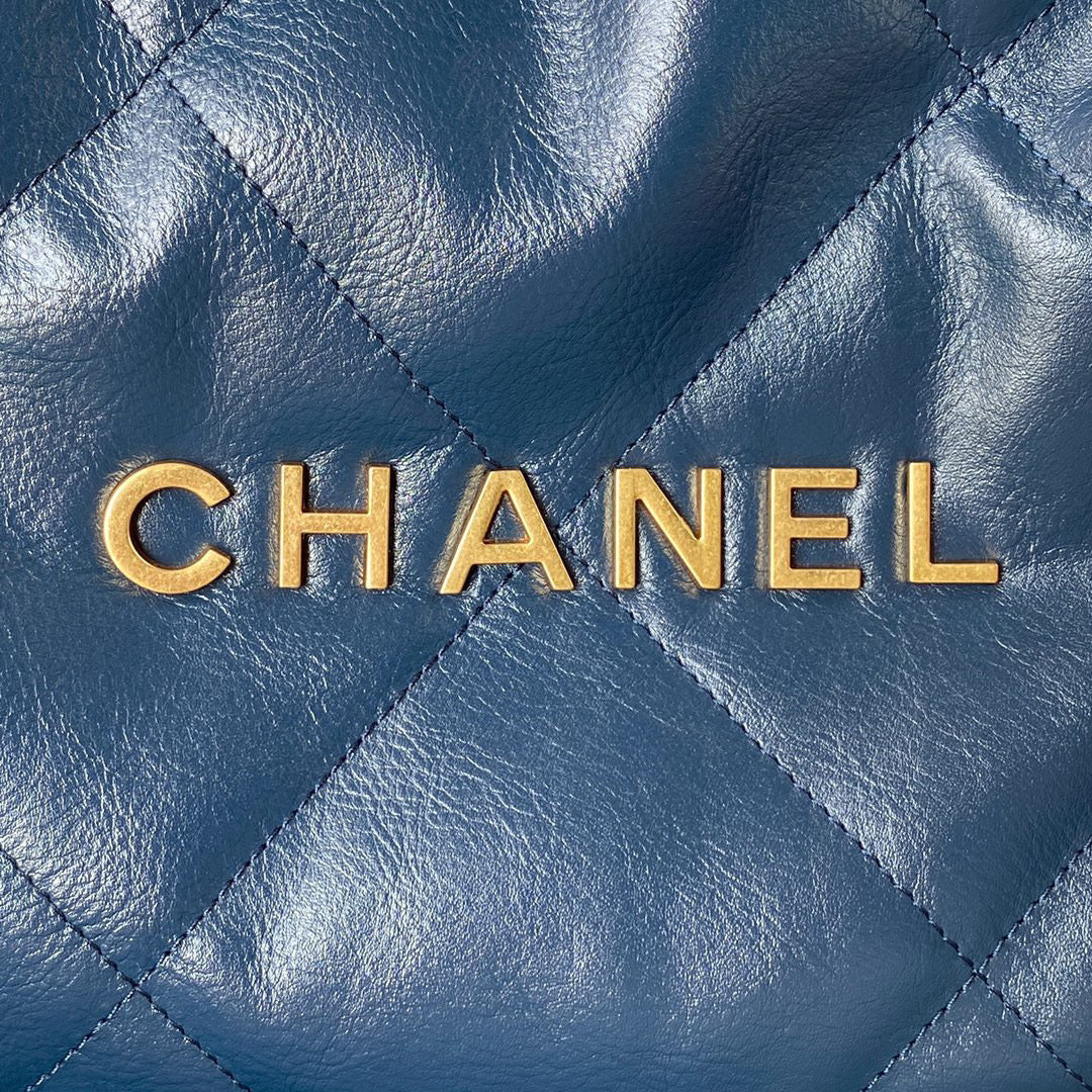 Chanel 22 Handbag AS3261 Shiny Calfskin Gold-Tone Metal Navy Blue - Default Title - View 3