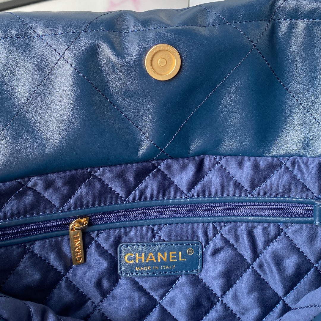 Chanel 22 Handbag AS3261 Shiny Calfskin Gold-Tone Metal Navy Blue - Default Title - View 7
