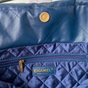 Chanel 22 Handbag AS3261 Shiny Calfskin Gold-Tone Metal Navy Blue - Default Title - View 7