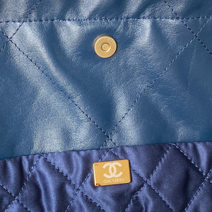 Chanel 22 Handbag AS3261 Shiny Calfskin Gold-Tone Metal Navy Blue - Default Title - View 8