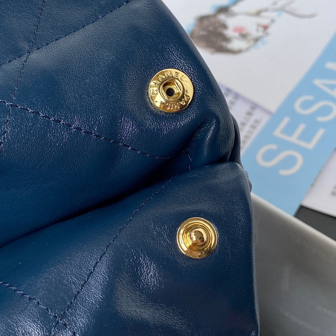 Chanel 22 Handbag AS3261 Shiny Calfskin Gold-Tone Metal Navy Blue - Default Title - View 9