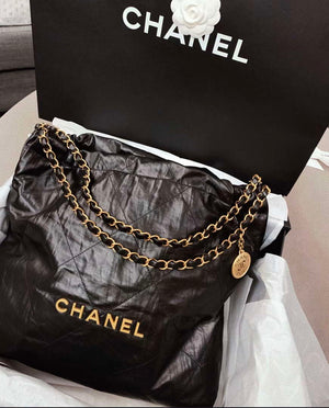 Chanel 22 Handbag AS3261 Wrinkled Calfskin leather Black Gold - Default Title - View 1