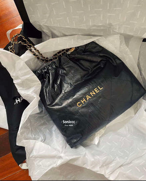 Chanel 22 Handbag AS3261 Wrinkled Calfskin leather Black Gold - Default Title - View 4