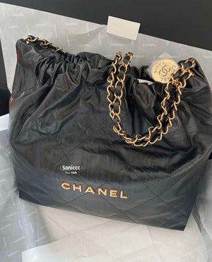 Chanel 22 Handbag AS3261 Wrinkled Calfskin leather Black Gold - Default Title - View 5