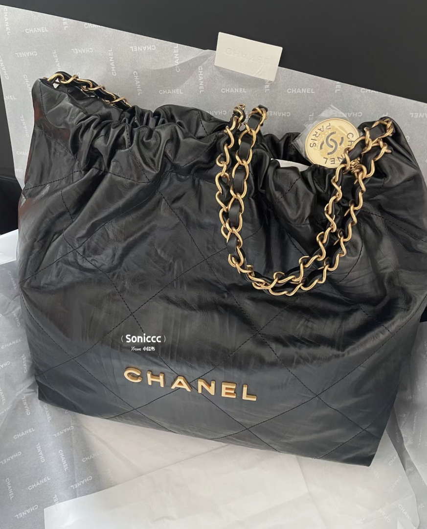Chanel 22 Handbag AS3261 Wrinkled Calfskin leather Black Gold - Default Title - View 5