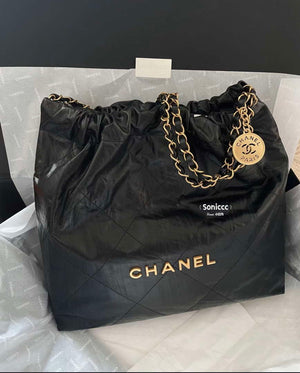 Chanel 22 Handbag AS3261 Wrinkled Calfskin leather Black Gold - Default Title - View 6
