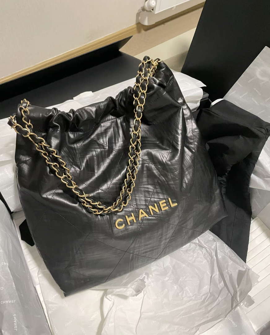 Chanel 22 Handbag AS3261 Wrinkled Calfskin leather Black Gold - Default Title - View 9