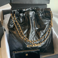 Chanel 22 Large Handbag Shiny Calfskin Gold-Tone Meta AS3262 Black - Default Title - View 1