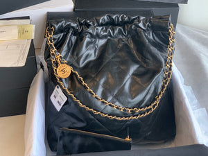 Chanel 22 Large Handbag Shiny Calfskin Gold-Tone Meta AS3262 Black - Default Title - View 5