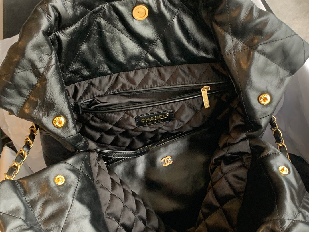 Chanel 22 Large Handbag Shiny Calfskin Gold-Tone Meta AS3262 Black - Default Title - View 7