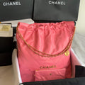 Chanel 22 Large Handbag Shiny Calfskin Gold-Tone Metal AS3262 Coral Pink - Default Title - View 1