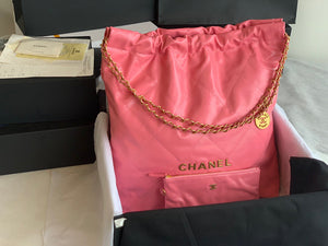 Chanel 22 Large Handbag Shiny Calfskin Gold-Tone Metal AS3262 Coral Pink - Default Title - View 2