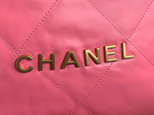 Chanel 22 Large Handbag Shiny Calfskin Gold-Tone Metal AS3262 Coral Pink - Default Title - View 3