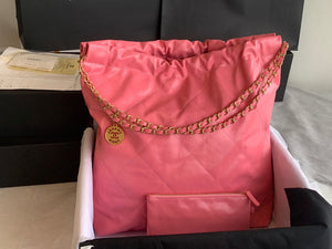 Chanel 22 Large Handbag Shiny Calfskin Gold-Tone Metal AS3262 Coral Pink - Default Title - View 5