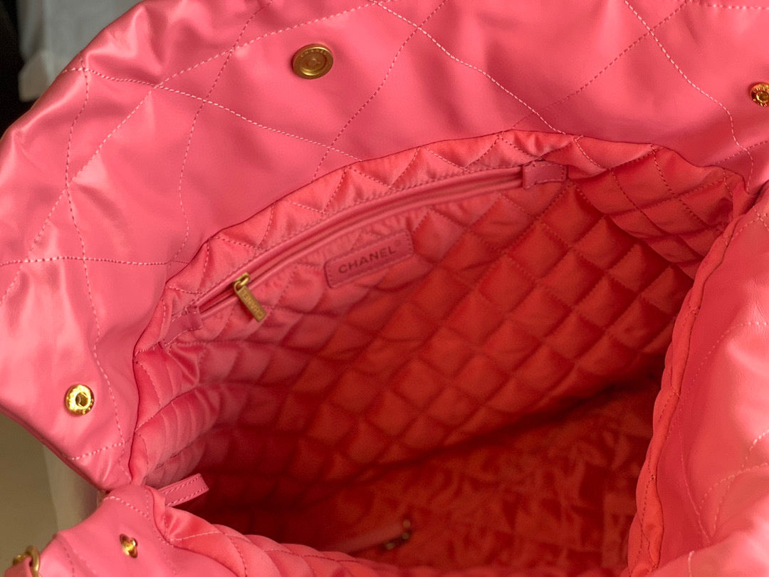 Chanel 22 Large Handbag Shiny Calfskin Gold-Tone Metal AS3262 Coral Pink - Default Title - View 7