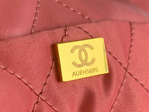Chanel 22 Large Handbag Shiny Calfskin Gold-Tone Metal AS3262 Coral Pink - Default Title - View 9
