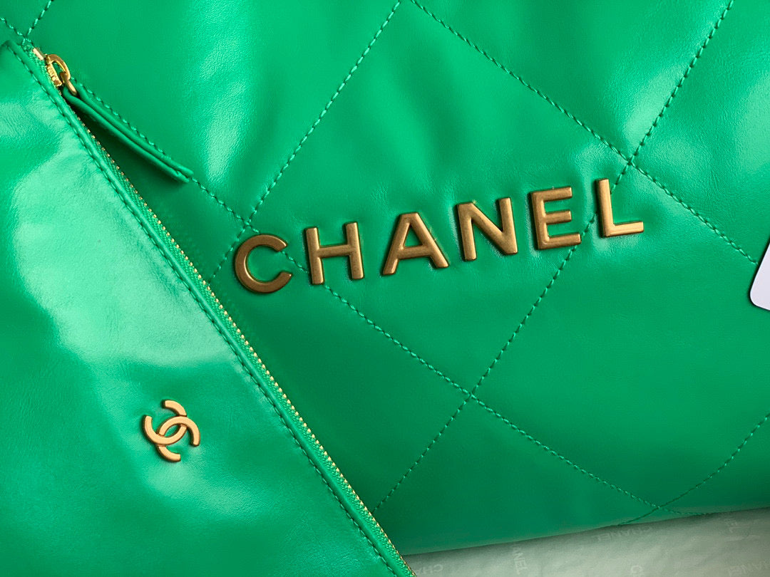 Chanel 22 Large Handbag Shiny Calfskin Gold-Tone Metal AS3262 Green - Default Title - View 3