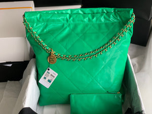 Chanel 22 Large Handbag Shiny Calfskin Gold-Tone Metal AS3262 Green - Default Title - View 5