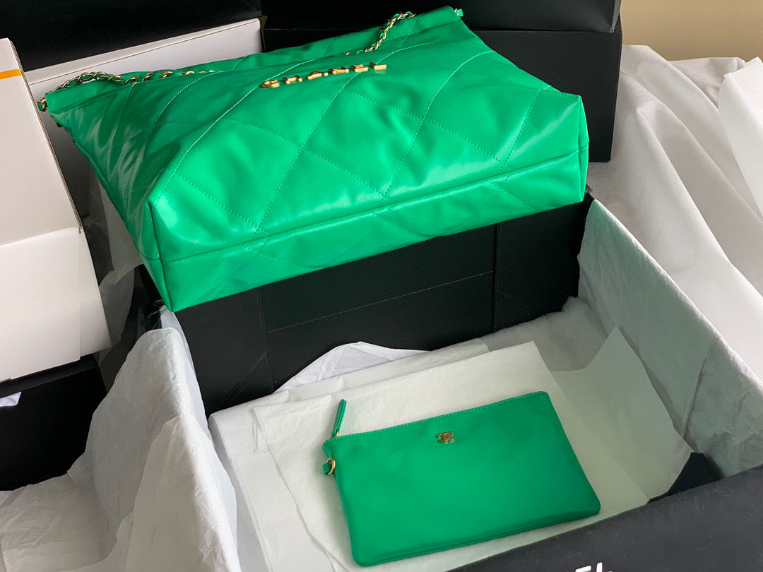 Chanel 22 Large Handbag Shiny Calfskin Gold-Tone Metal AS3262 Green - Default Title - View 6