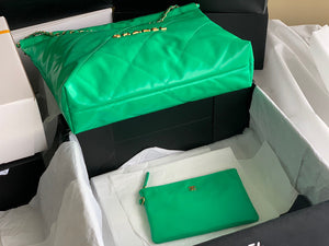 Chanel 22 Large Handbag Shiny Calfskin Gold-Tone Metal AS3262 Green - Default Title - View 6