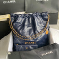 Chanel 22 Large Handbag Shiny Calfskin Gold-Tone Metal AS3262 Navy Blue - Default Title - View 1