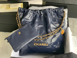 Chanel 22 Large Handbag Shiny Calfskin Gold-Tone Metal AS3262 Navy Blue - Default Title - View 2
