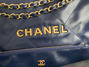 Chanel 22 Large Handbag Shiny Calfskin Gold-Tone Metal AS3262 Navy Blue - Default Title - View 3