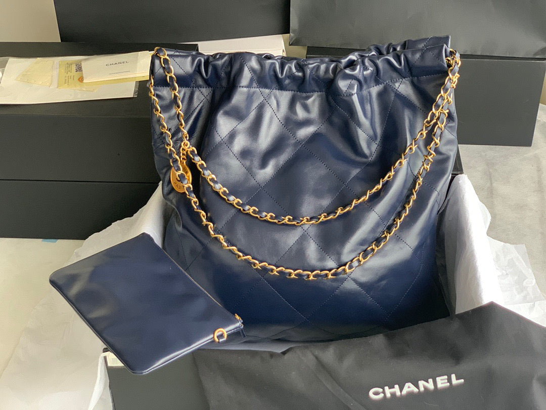 Chanel 22 Large Handbag Shiny Calfskin Gold-Tone Metal AS3262 Navy Blue - Default Title - View 5