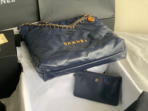 Chanel 22 Large Handbag Shiny Calfskin Gold-Tone Metal AS3262 Navy Blue - Default Title - View 6