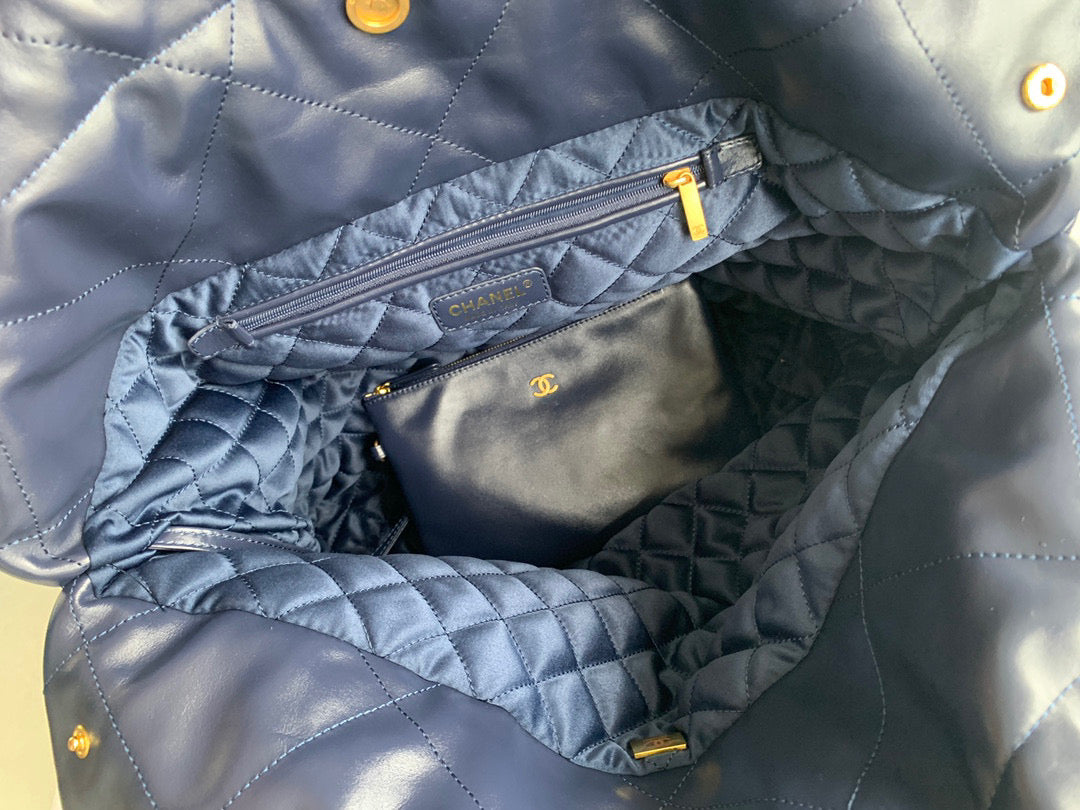 Chanel 22 Large Handbag Shiny Calfskin Gold-Tone Metal AS3262 Navy Blue - Default Title - View 7