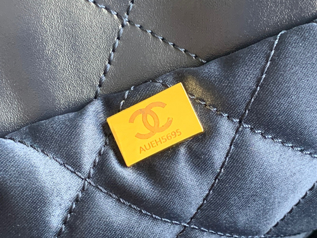 Chanel 22 Large Handbag Shiny Calfskin Gold-Tone Metal AS3262 Navy Blue - Default Title - View 9