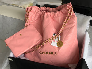 Chanel 22 Large Handbag Shiny Calfskin Gold-Tone Metal AS3262 Pink - Default Title - View 1