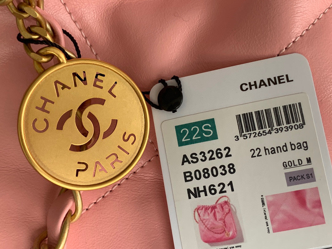 Chanel 22 Large Handbag Shiny Calfskin Gold-Tone Metal AS3262 Pink - Default Title - View 4