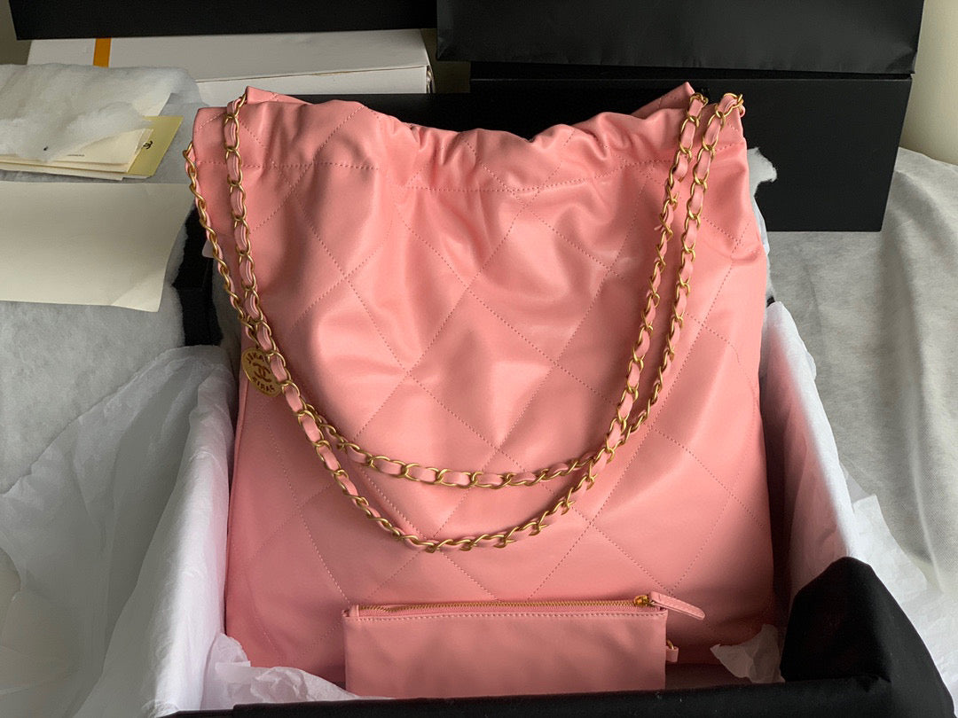 Chanel 22 Large Handbag Shiny Calfskin Gold-Tone Metal AS3262 Pink - Default Title - View 5